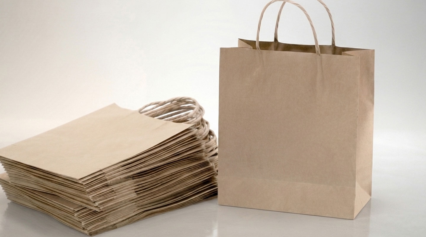 Quatre échantillons de tissus pour sacs publicitaires alignés sur table blanche : coton standard 140g, coton bio GOTS 180g, RPET recyclé et toile renforcée 280g, avec main évaluant la texture